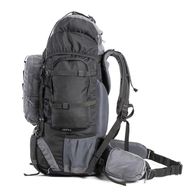 TriPole TriPole Walker 65 litres Rucksack with 20 Litre Foldable Day Pack | Internal Frame with Metal Rod | Rain Cover | Bottom Opening | Laptop Section (Black)