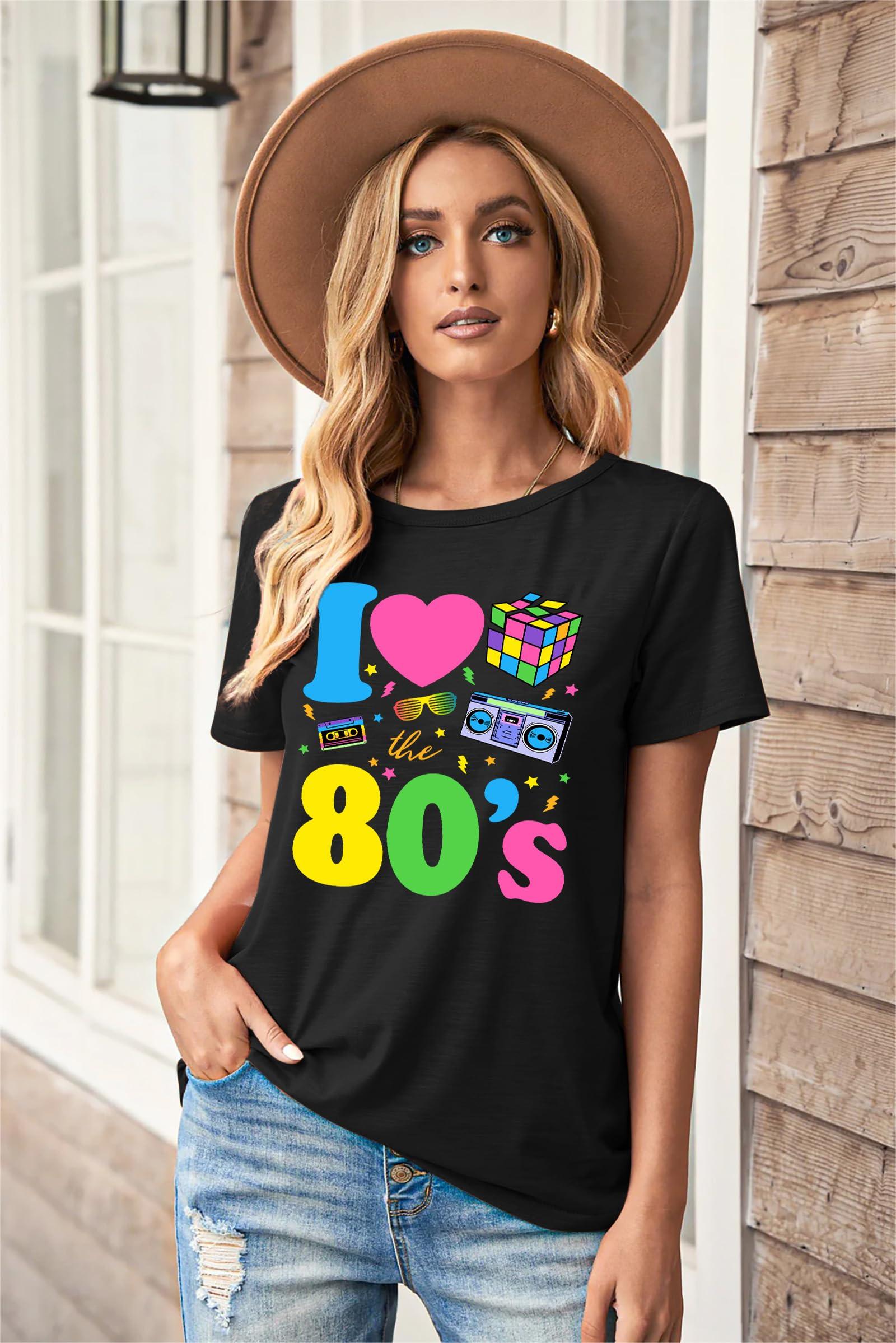 YI XIANG RAN YI XIANG RAN 80s Shirt for Women: I Love The 80's Shirt Vintage 80s Shirts Casual Retro 80s Outfits Fashion 80s Nostalgia Tees Tops(Black, XX-Large)