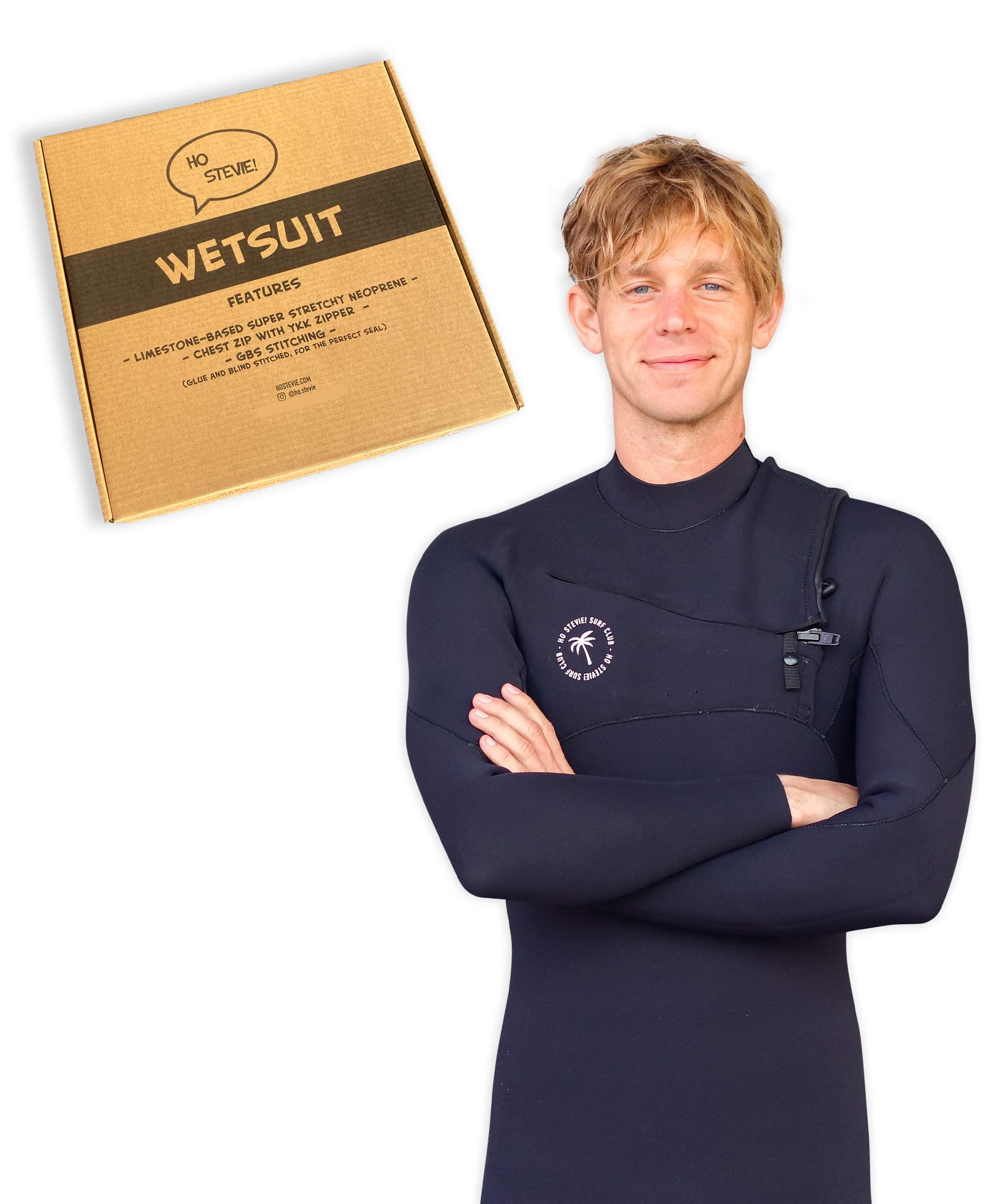 Ho Stevie! Ho Stevie! Men\'s Surfing Wetsuit - Chest Zip Fullsuit - Warm Superstretch 3/2mm or 4/3mm Neoprene w/GBS Seams (Black 3/2mm, XLT (Extra Large Tall))
