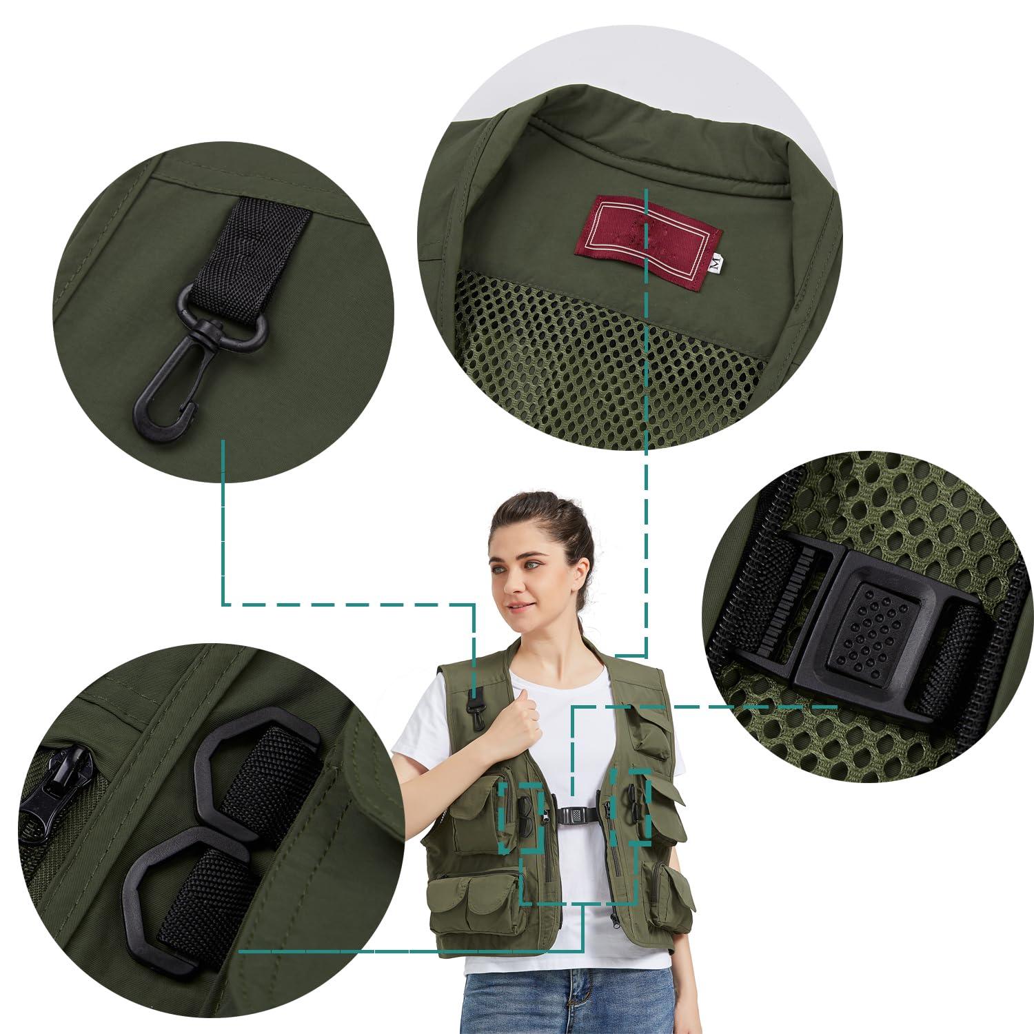 Ziker Ziker Women's Mesh Breathable Openwork Jouralist Photographer Fishing Vest Waistcoat Travel Jacket Coat With Pockets (as1, alpha, l, regular, regular, New Army Green)