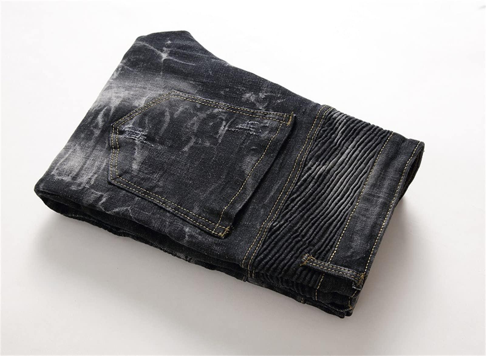 JEsilunmaMY JEsilunmaMY Men's Patchwork Jeans Pants Mid Rise Washed Distressed Denim Pants Casual Stretch Straight Leg Jeans with Pockets (Black,36)