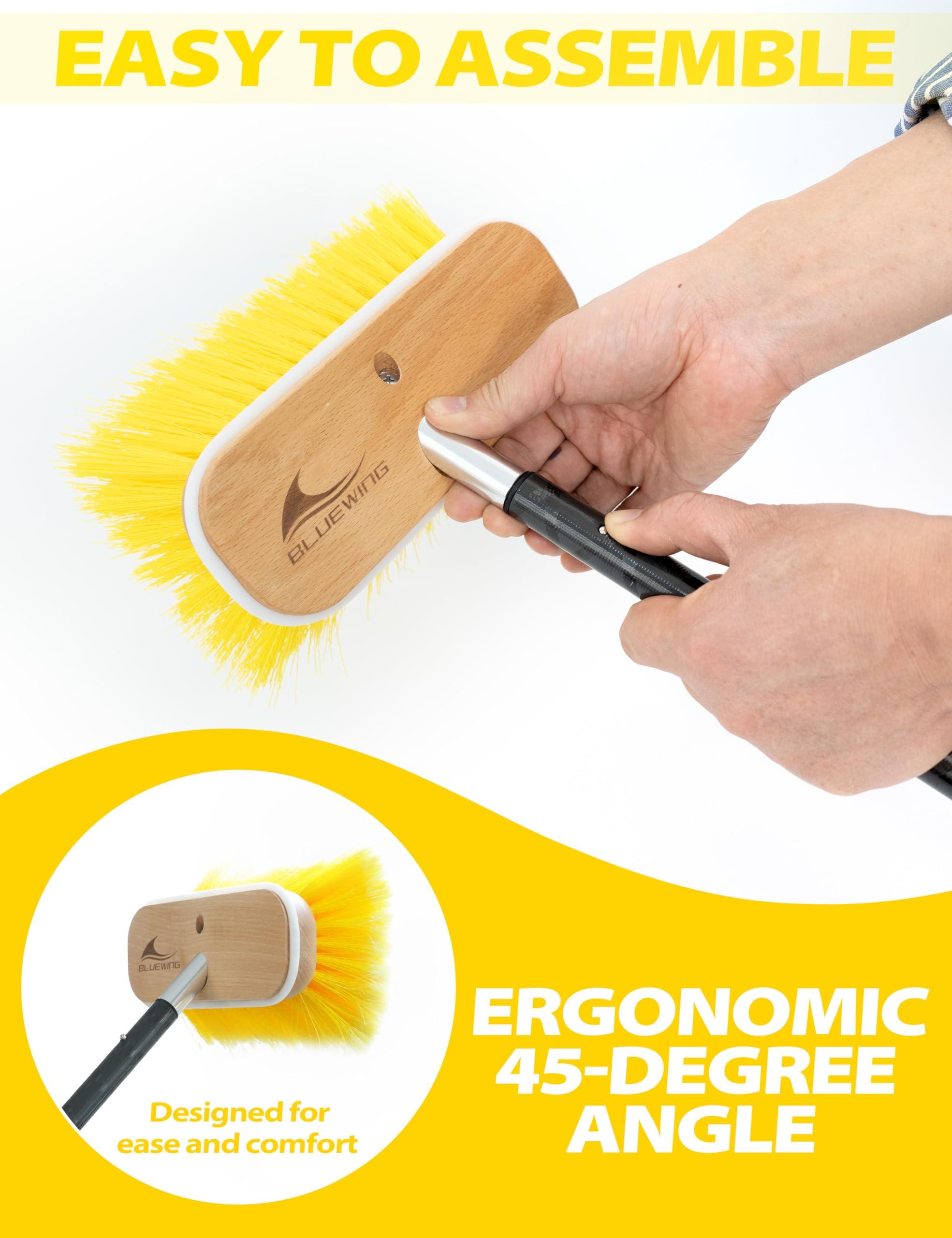 BLUEWING BLUEWING 6ft Heavy Duty Deck Brush with Carbon Fiber Long Handle and Hard Bristle Scrubbing Washing Brush Outdoor Boat Cleaning Brushing Tools Yellow
