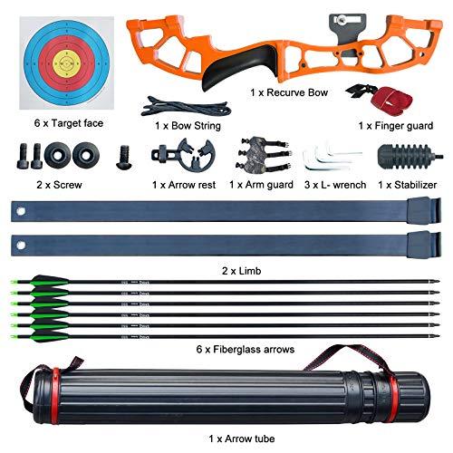 D&Q D&Q Archery 50\" Takedown Bow and Arrows Set for Adults 30lb 40lb Metal Riser Right Hand Longbow Kit for Beginner to Intermediate Hunting Target (30LB, Orange)