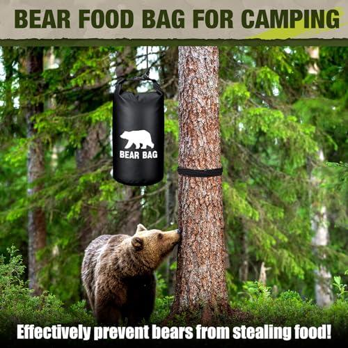 Foilswirl Foilswirl 1 Set Bear Food Bag for Camping Ultralight Food Bag Hanging System Includes Waterproof Bear Bag, Nylon Ropes, Hooks for Camping Backpacking (Black,20 L)