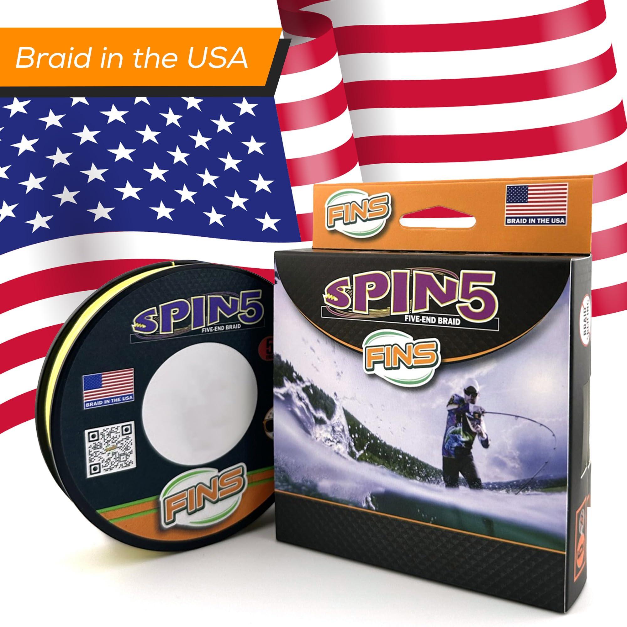 FINS FINS Spin5 Advanced 5-End Braided Fishing Line - USA Made - Superior Roundness for Longer Casts, Ideal for Spinning & Baitcasting Reels - Yellow - 15 lb - 300 Yds