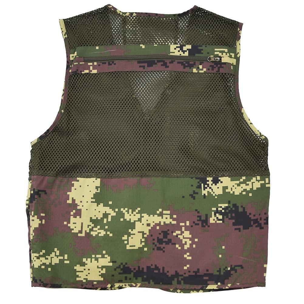 Ziker Ziker Men's Mesh Breathable Openwork Camouflage Journalist Photographer Fishing Vest Waistcoat Jacket Coat (US, Alpha, Large, Regular, Regular, Green-Camouflage)