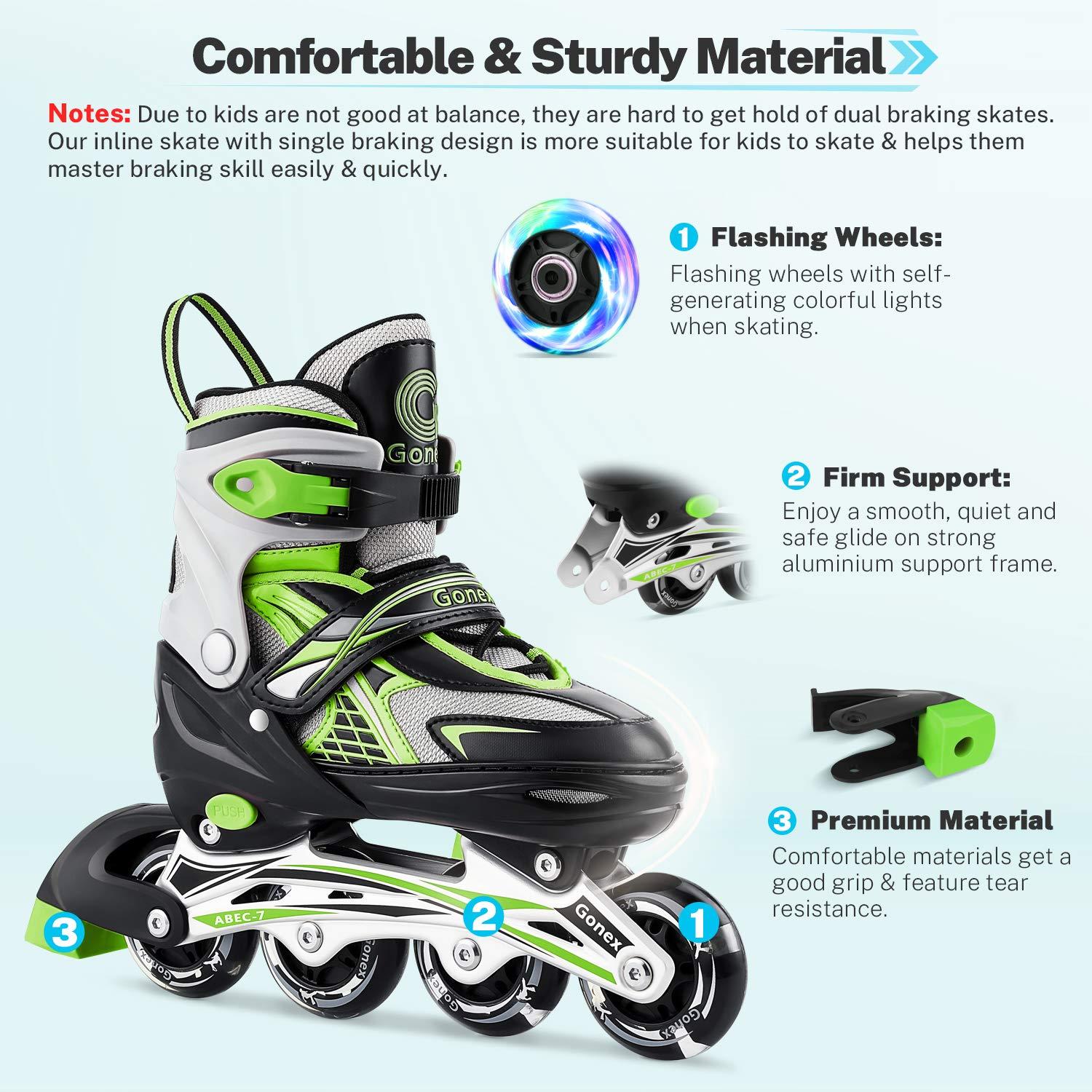 Gonex Gonex Inline Skates for Girls Boys Kids, Adjustable Skates Outdoor Blades Inline Roller Skates for Children Teens Women with Light Up Wheels for Indoor Outdoor Backyard Skating, Green S