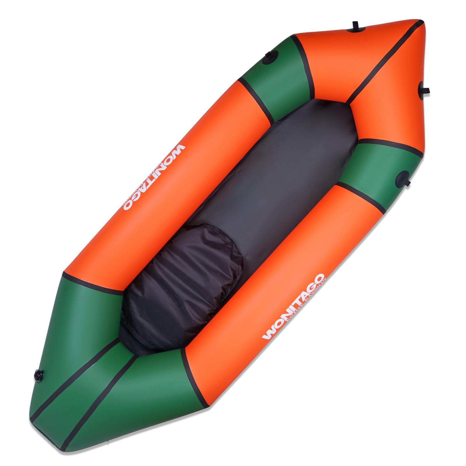WONITAGO WONITAGO TPU Packraft Portable and Lightweight with Soft Seat, Inflatable Travel Kayaks for Flat Water Rafting/Bicycle Drifting/Litewater Dinghy, 255cm, Orange/Green