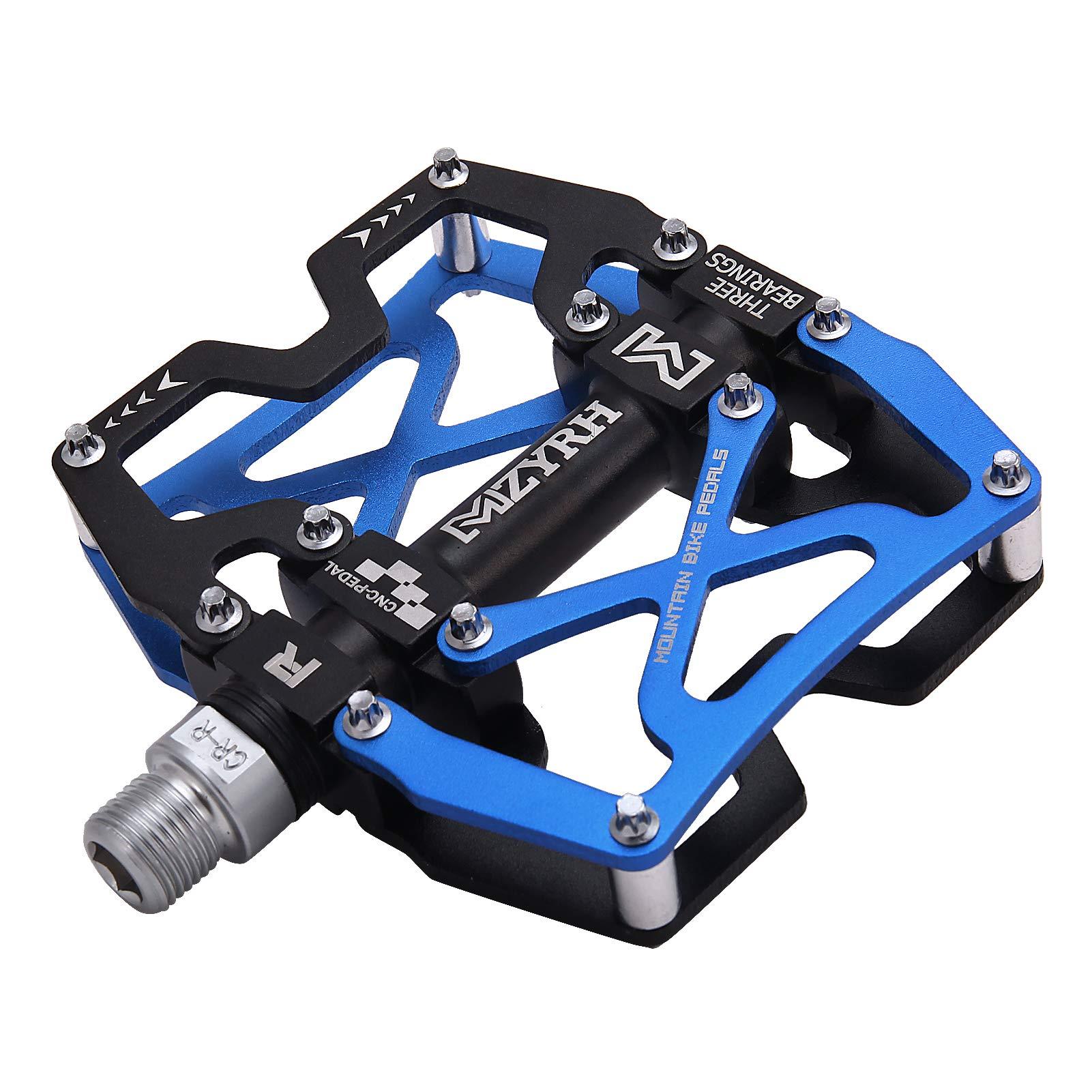 MZYRH MZYRH Mountain Bike Pedals, Ultra Strong Colorful CNC Machined 9/16" Cycling Sealed 3 Bearing Pedals (Blue Black Black)