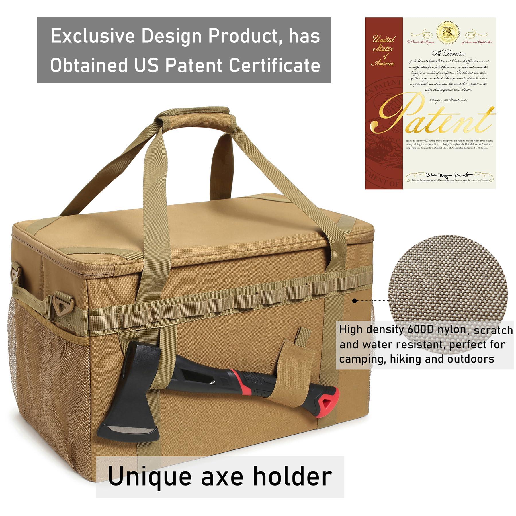 Lemubeane Lemubeane Tactical Camping Storage Bag Utility Tote Bag Organizer with Axe Holder & Shoulder Strap (Coyote Brown, X-Large (57L))