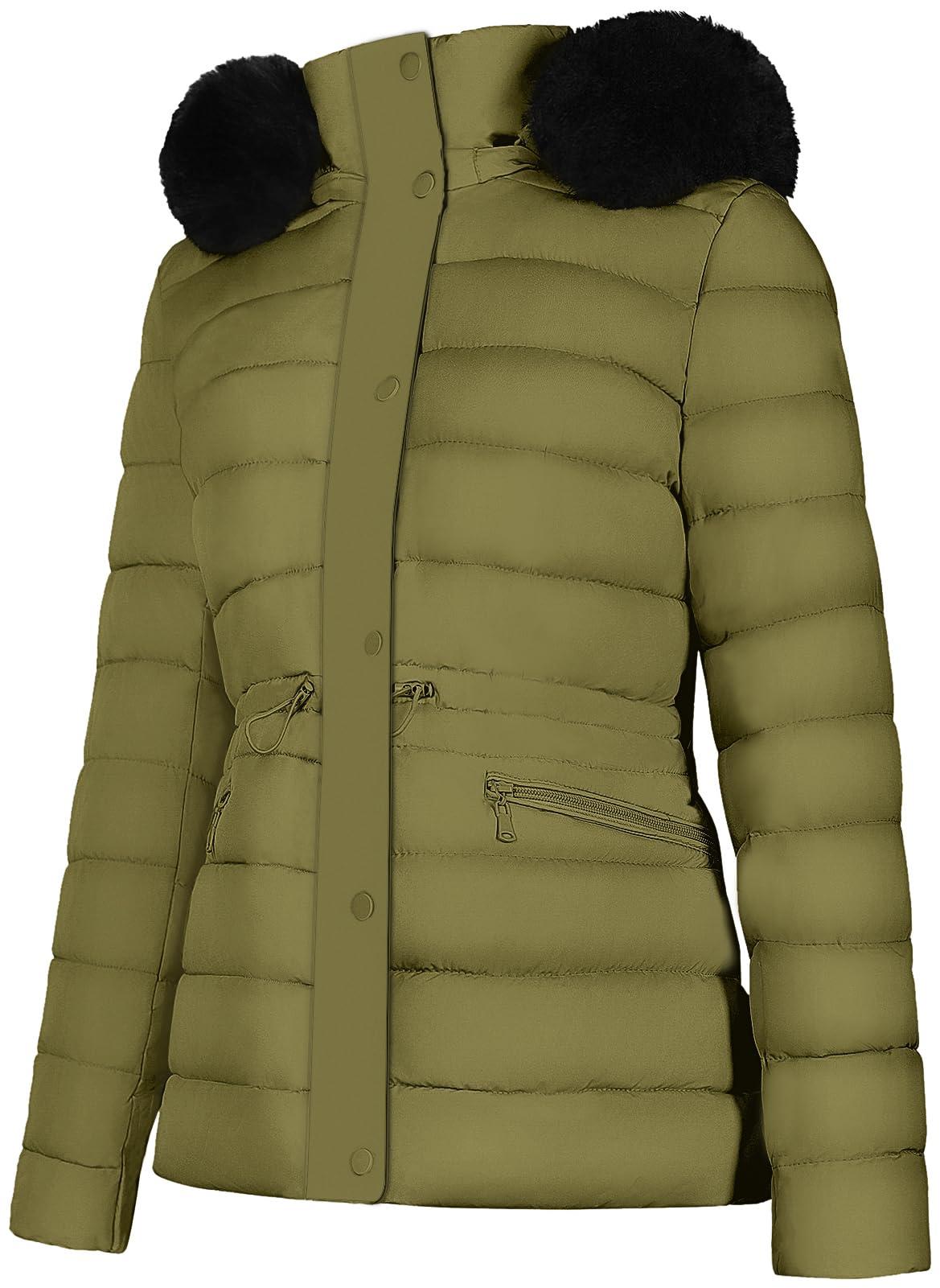 BodiLove BodiLove Women's Winter Quilted Puffer Short Coat Jacket Plus Size with Removable Faux Fur Hood and Zipper