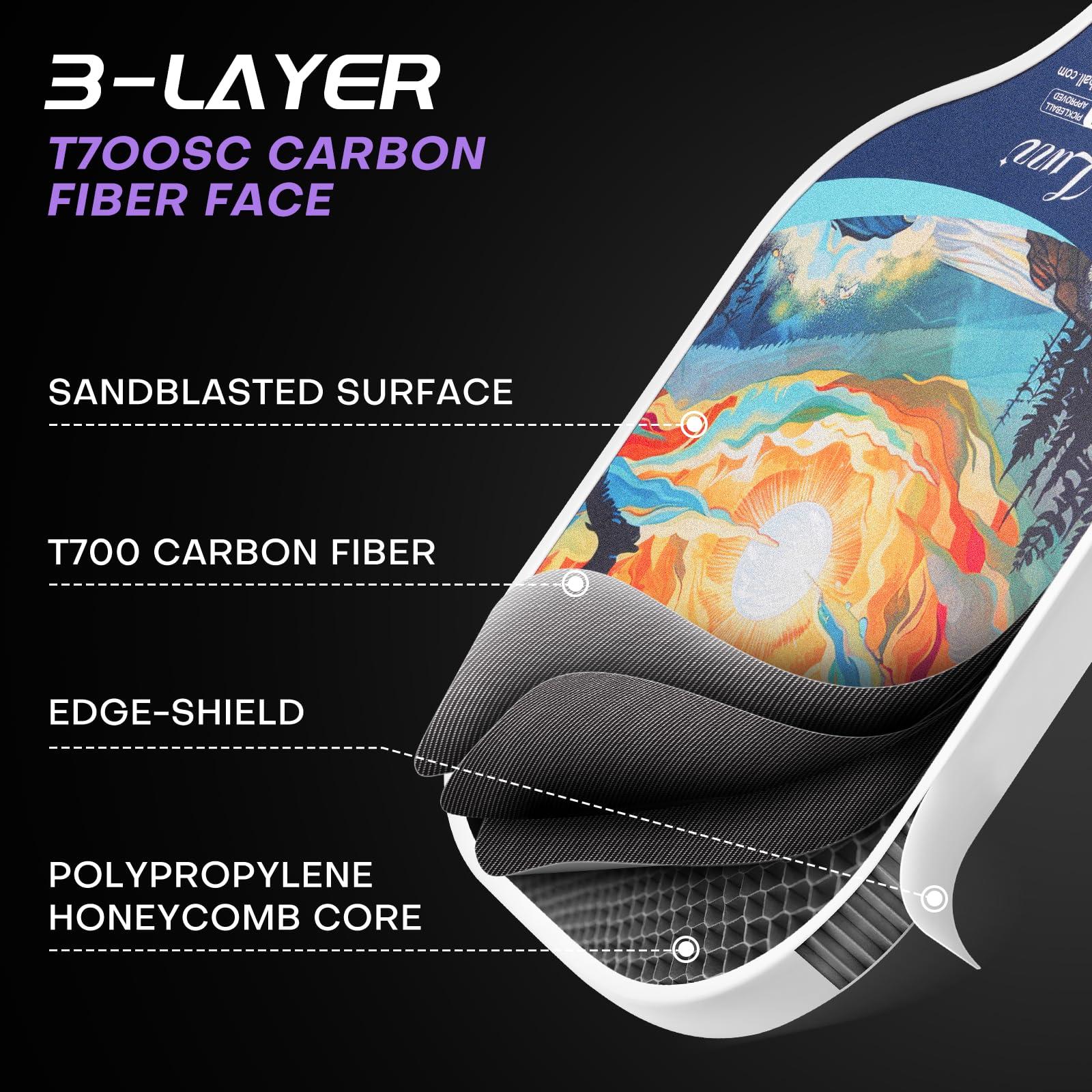 LUZZ PICKLE Luzz Carbon Fiber Pickleball Paddles, Sandblasted Surface USAPA Approved Pickleball Rackets for Beginners Increased Spin Control Pickle Ball Paddle Set for Men,Women,Pros,Adults,Sunset