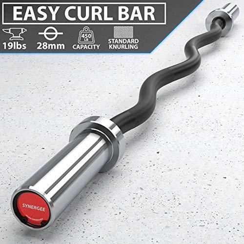 Synergee Synergee Commercial EZ Curl Olympic Bar Chrome Sleeves and Black Phosphate Shaft Excellent for Bicep Curls and Triceps Extensions