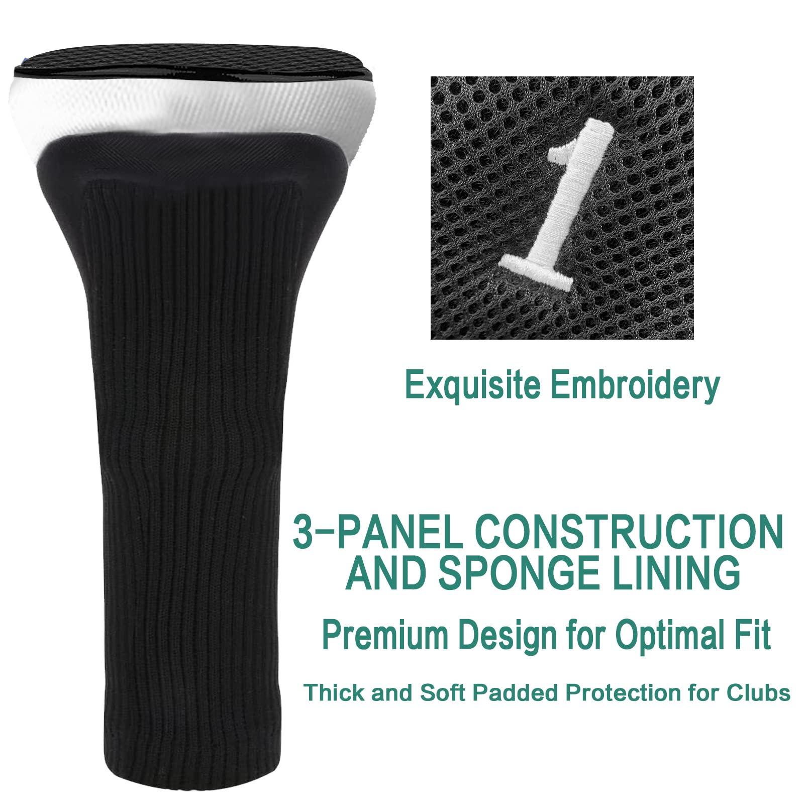 FINGER TEN FINGER TEN Golf Club Head Covers Woods Driver Fairway Hybrid 3/4/5 Set, Headcovers Men 1 3 5 7 X Interchangeable Number Tag, Fit All Wood Clubs (5 Pack-Black(1D+2F+2H))