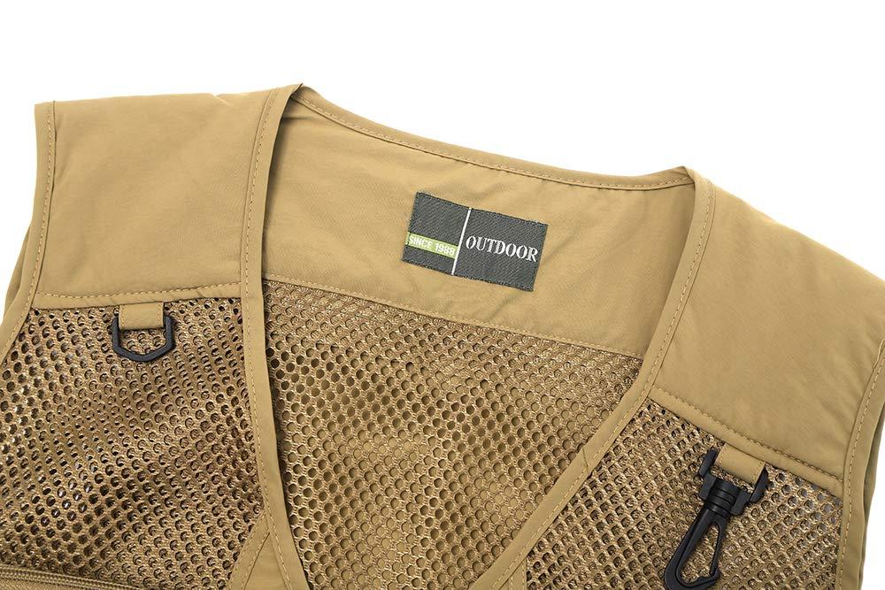 Ziker Ziker Men's Mesh Breathable Openwork Camouflage Journalist Photographer Fishing Vest Waistcoat Jacket Coat (as1, alpha, l, regular, regular, Khaki02)