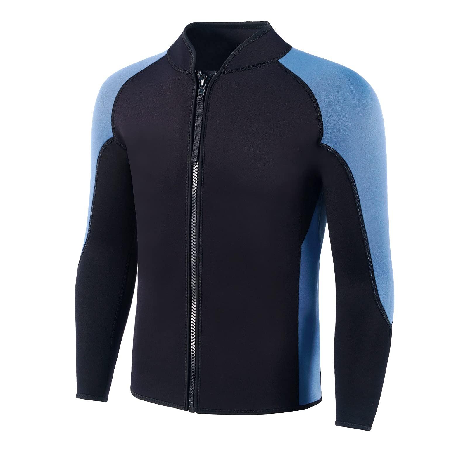 INTBOSS INTBOSS Wetsuit Top Men,2mm Mens Wetsuit Top Long Sleeve Wetsuit Jacket Men Front Zip Warm Neoprene Wets Suit Jackets for Men Stretch Mens Wetsuit Jacket