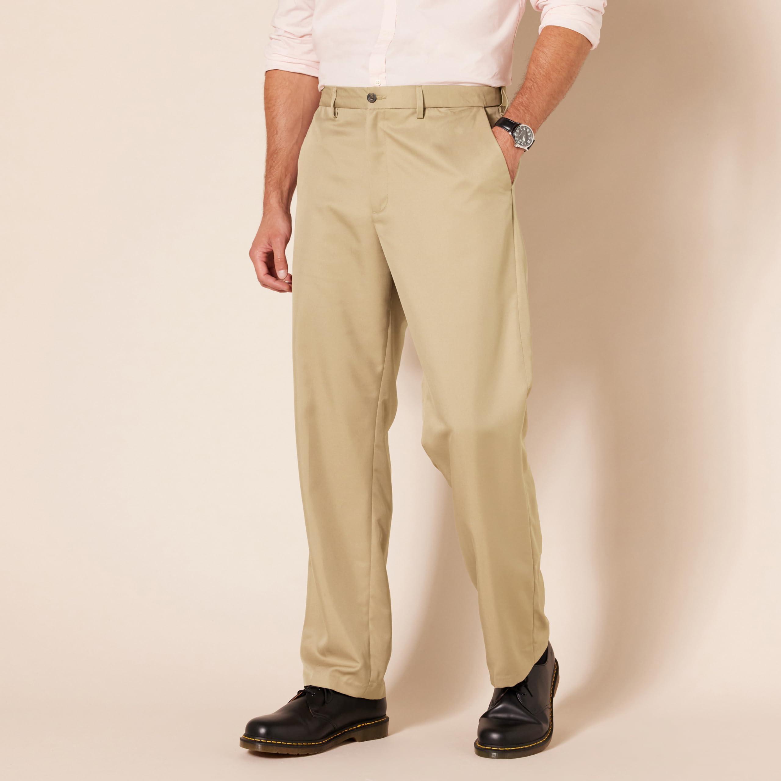 Amazon Essentials Amazon Essentials Men's Classic-Fit Expandable-Waist Flat-Front Dress Pant, Khaki Brown, 30W x 34L