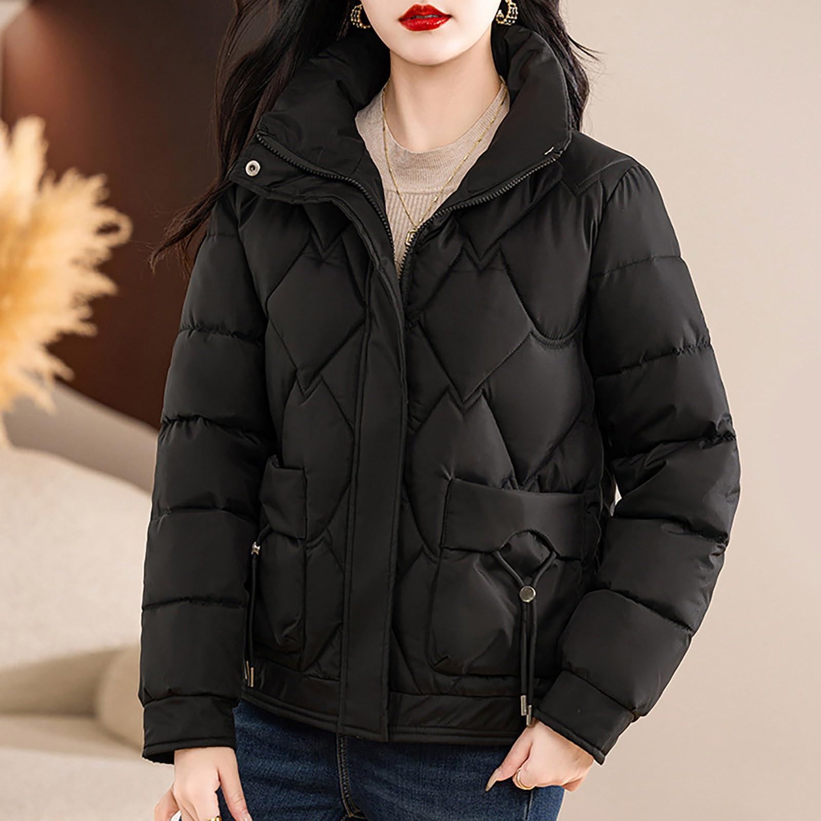 Lmdudan Lmdudan Womens Lightweight Puffer Jacket 2024 Warm Long Sleeve Quilted Padded Coat with Pockets Zipper Thickened Outerwear
