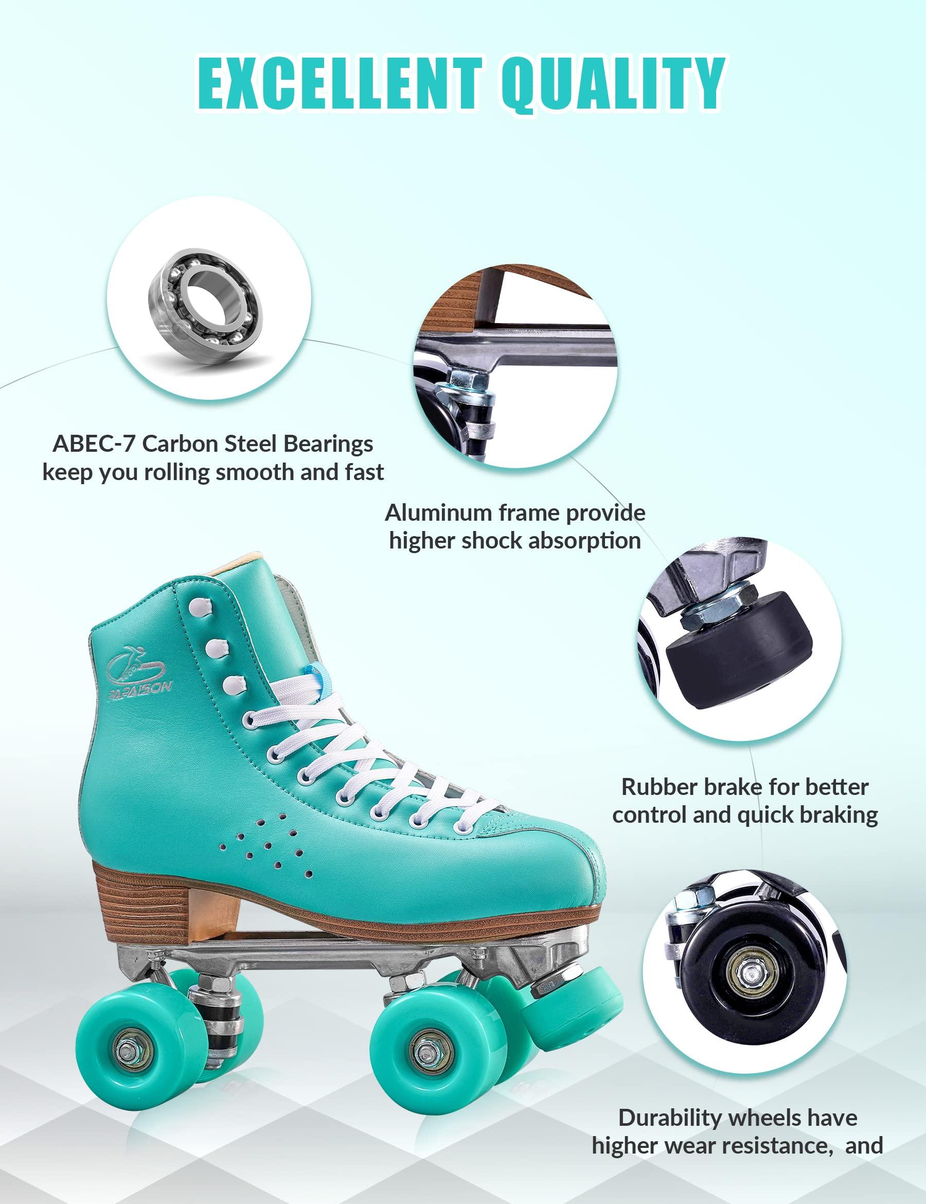 PAPAISON PAPAISON Roller Skates for Women and Men, Deluxe 2 Layer Microfiber Leather Double Row-Classic Roller Skates for Girls, Professional Outdoor Indoor Quad-Skates for Kids & Adults