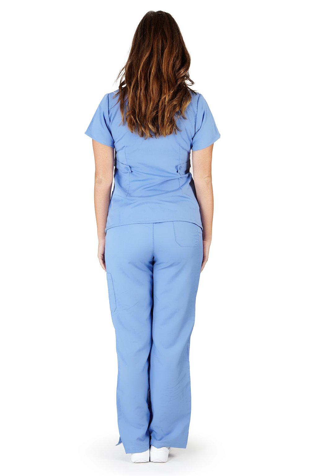 ULTRASOFT SCRUBS Ultra Soft Brand Scrubs - Premium Womens Junior Fit 3 Pocket Mock Wrap Scrub Set, Ceil Blue 37904-Small