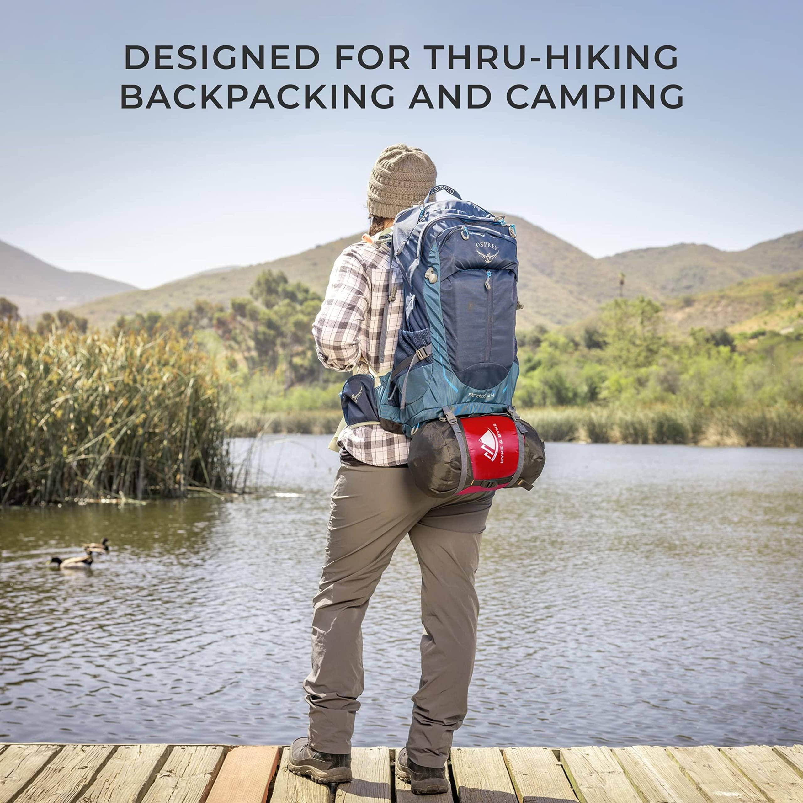 Hyke & Byke Hyke & Byke Snowmass 0F Cold Weather Mummy Hiking & Backpacking Sleeping Bag - Duck Down 650 FP 4 Season Sleeping Bags for Adults - Ultralight with Compression Stuff Sack (Maroon, Short)