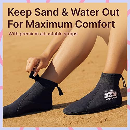 BPS BPS \'Storm Sock\' Neoprene Wetsuit Socks - with Anti-Slip Sole - Unisex Socks for Snorkeling, Beach Volleyball, Surfing, Scuba Diving, Fin Socks - Low Cut (Black/White Accent, Small)
