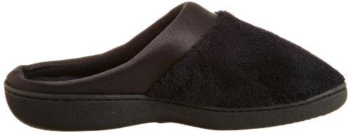 isotoner isotoner Women's Signature Microterry PillowStep Satin Cuff Clog Slippers, Black, 5.5-6 B(M) US