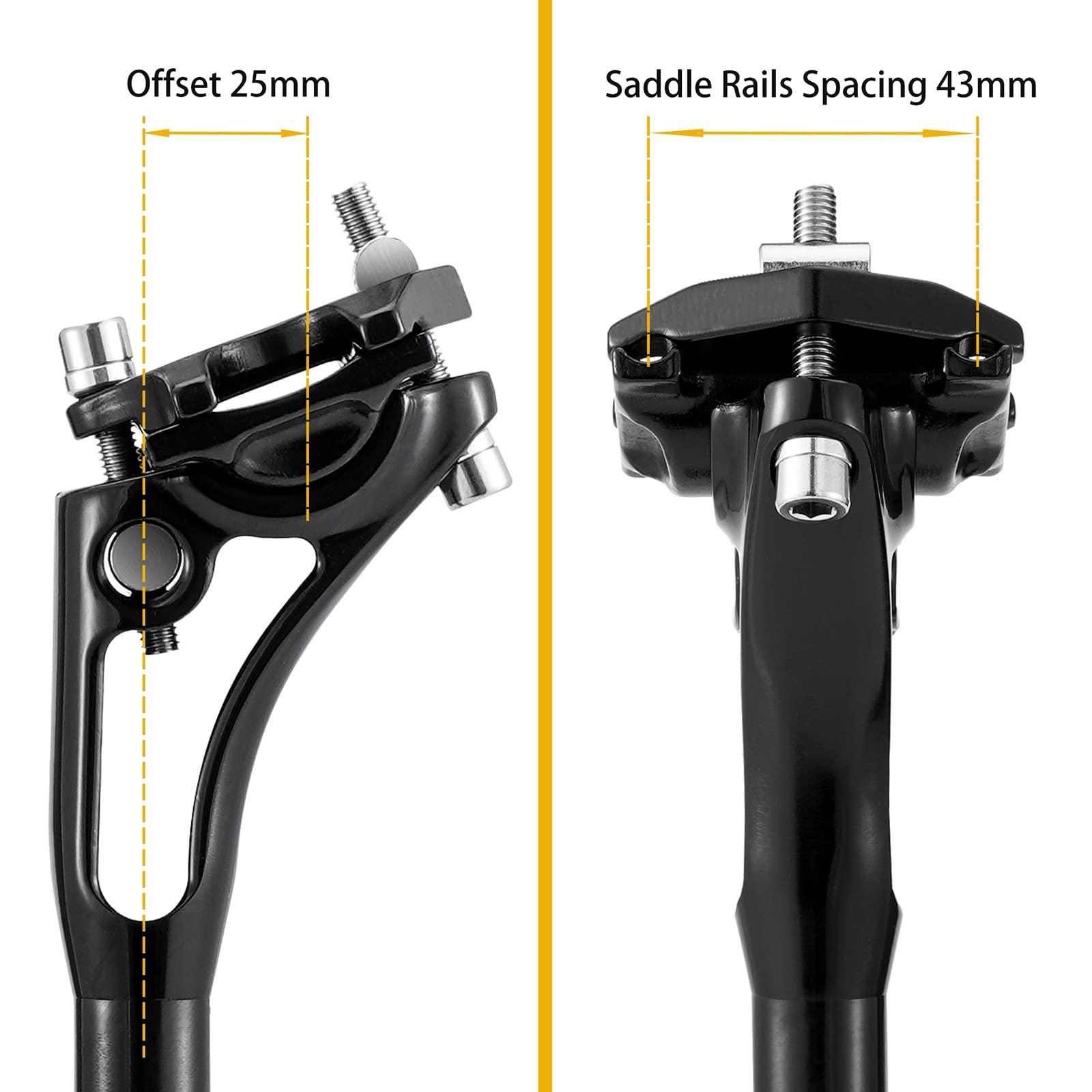 BONMIXC BONMIXC Suspension Seatpost 27.2 400mm Layback, 300lb Support for Larger & Tall Riders, Reduce Wind Drag, Anti-Slip Shock Absorbing Alloy Bike Seat Post, Adjustable Two-Way-Bolt Clamp