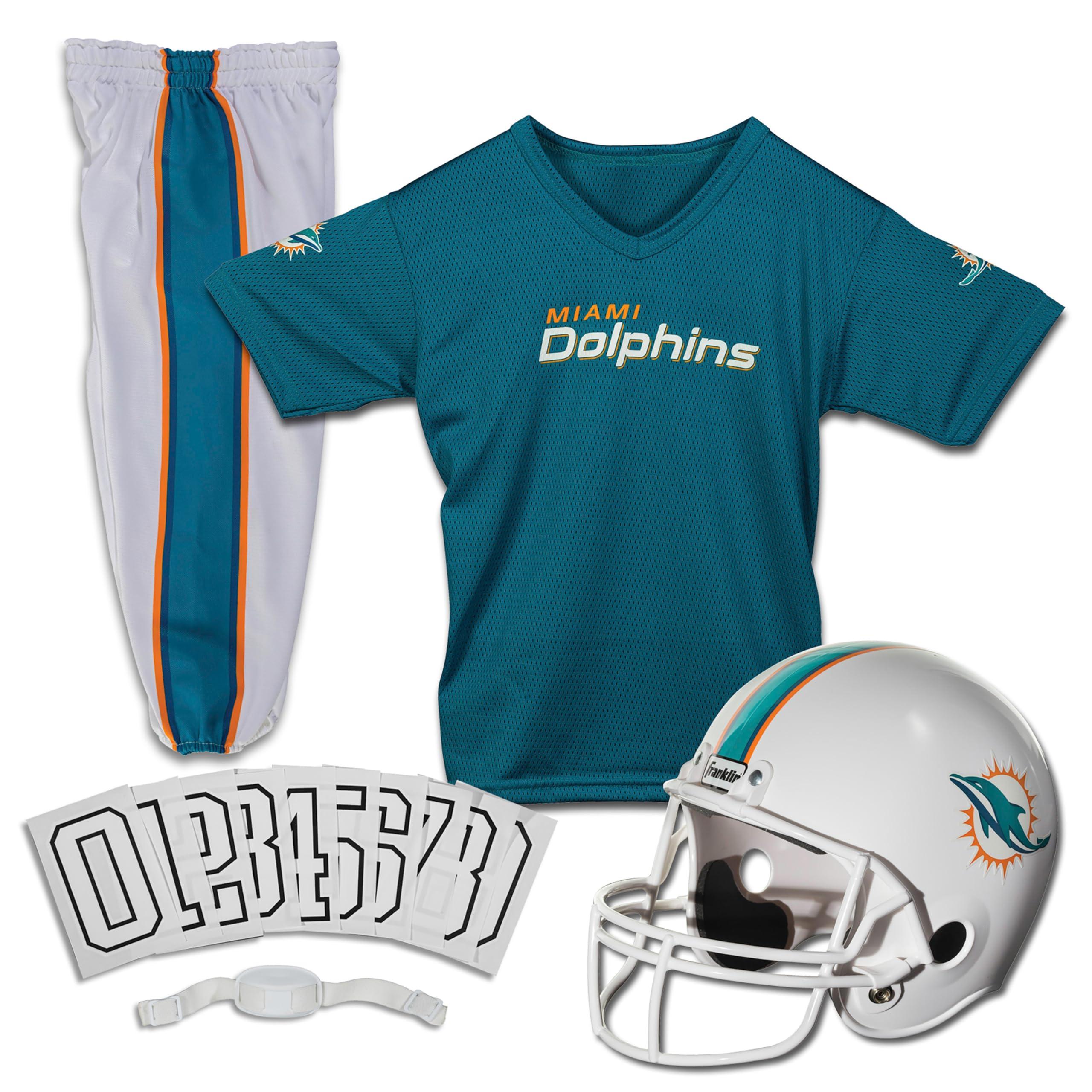 Franklin Sports Franklin Sports Miami Dolphins Kids Football Uniform Set - NFL Youth Football Costume for Boys & Girls - Set Includes Helmet, Jersey & Pants - Medium