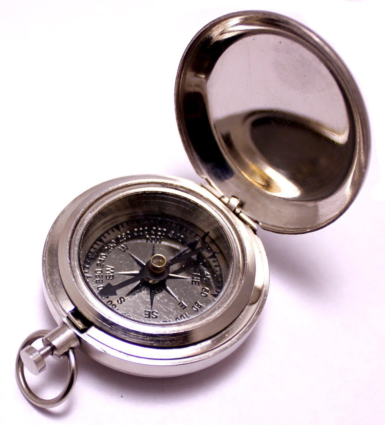 Krishna Mart India 1.75" Classic Pocket Antique Style Camping Chrome Compass