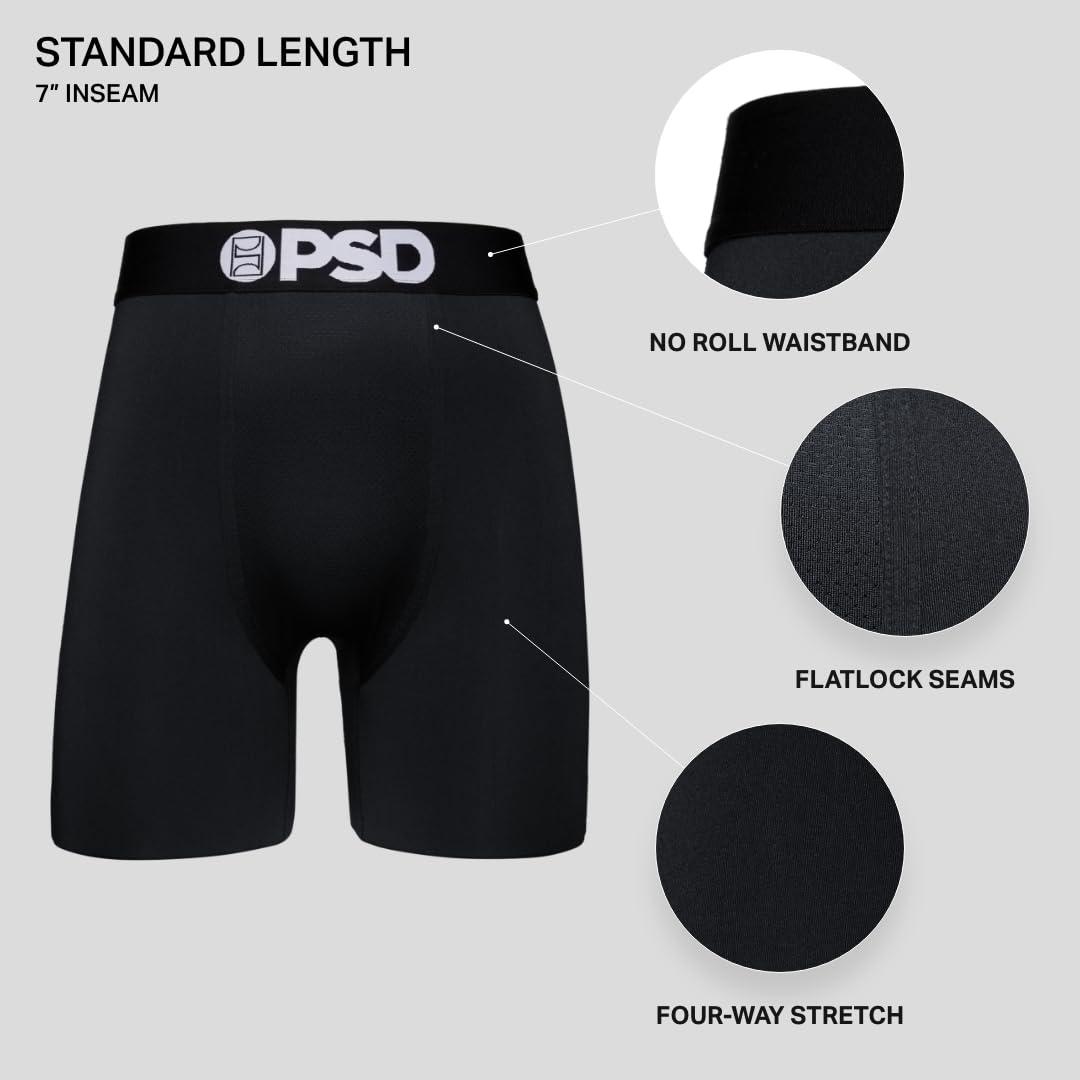 PSD PSD Mens Boxer Briefs - Navy Solid, 7 Inch Inseam, Moisture-Wicking, 4-Way Stretch, Boxer Briefs for Men Pack