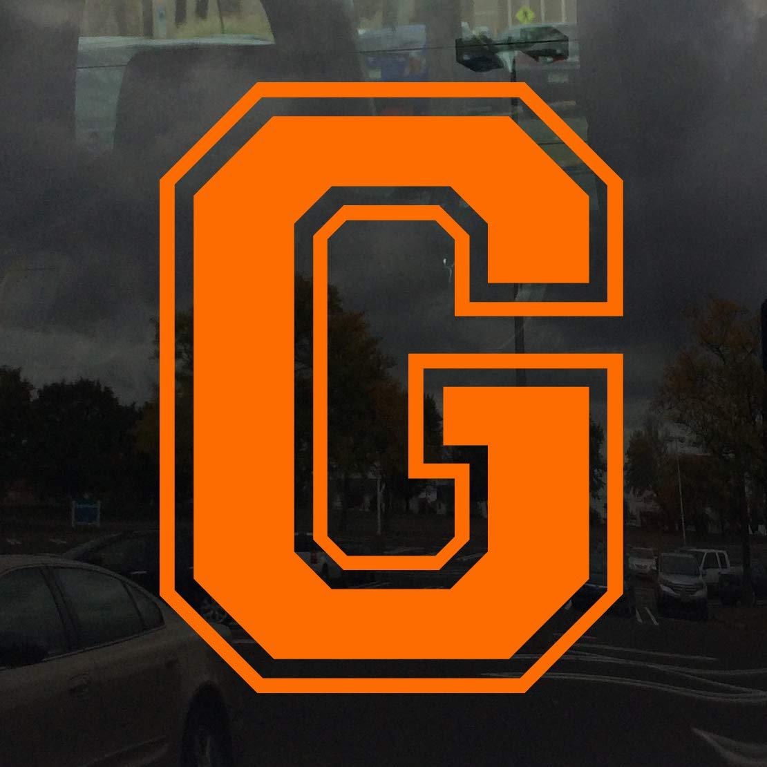 Applicable Pun Applicable Pun Varsity Letter G - Vinyl Decal for Outdoor Use on Cars, ATV, Boats, Windows and More - Orange 6 Inches Tall