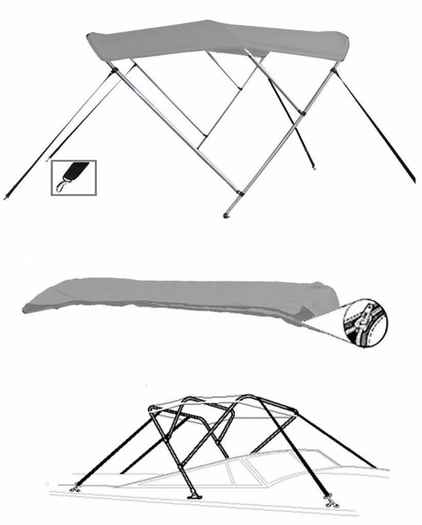 STOPBYUS 7.6 oz Gray 3 Bow Round Tube Boat Bimini TOP Sunshade Compatible for Stingray 698S VX I/O 1991-1995
