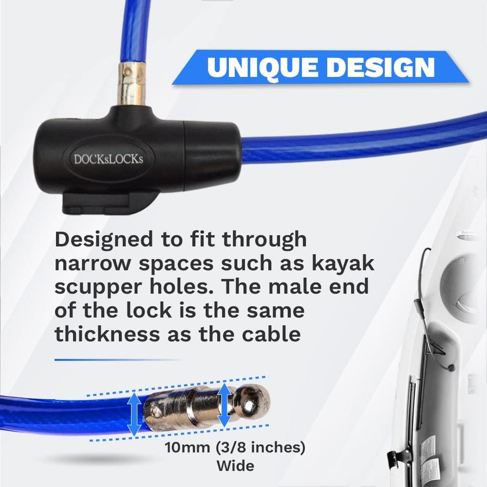 DocksLocks DocksLocks Weatherproof Security Cable Lock with Keys (5ft to 25ft Lengths) Anti-Theft for Kayak, Bike, Paddleboard, Scooter, Equipment, Bicycle 25ft