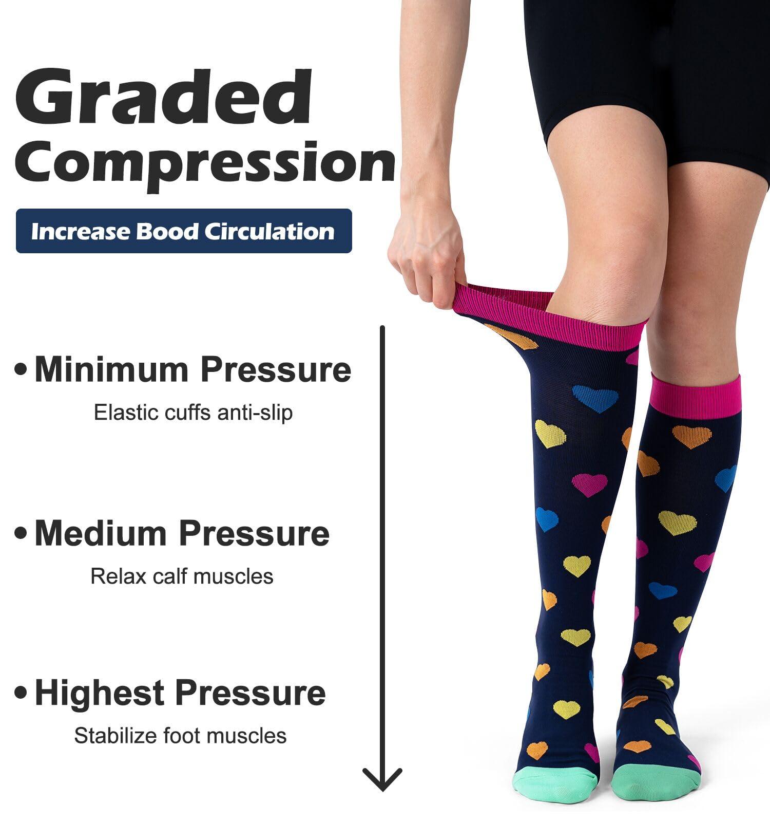 Saniripple (3 pairs)Compression Socks 20-30 mmHg Long Socks for Women and Knee High Socks for Women Black Colorful L/XL