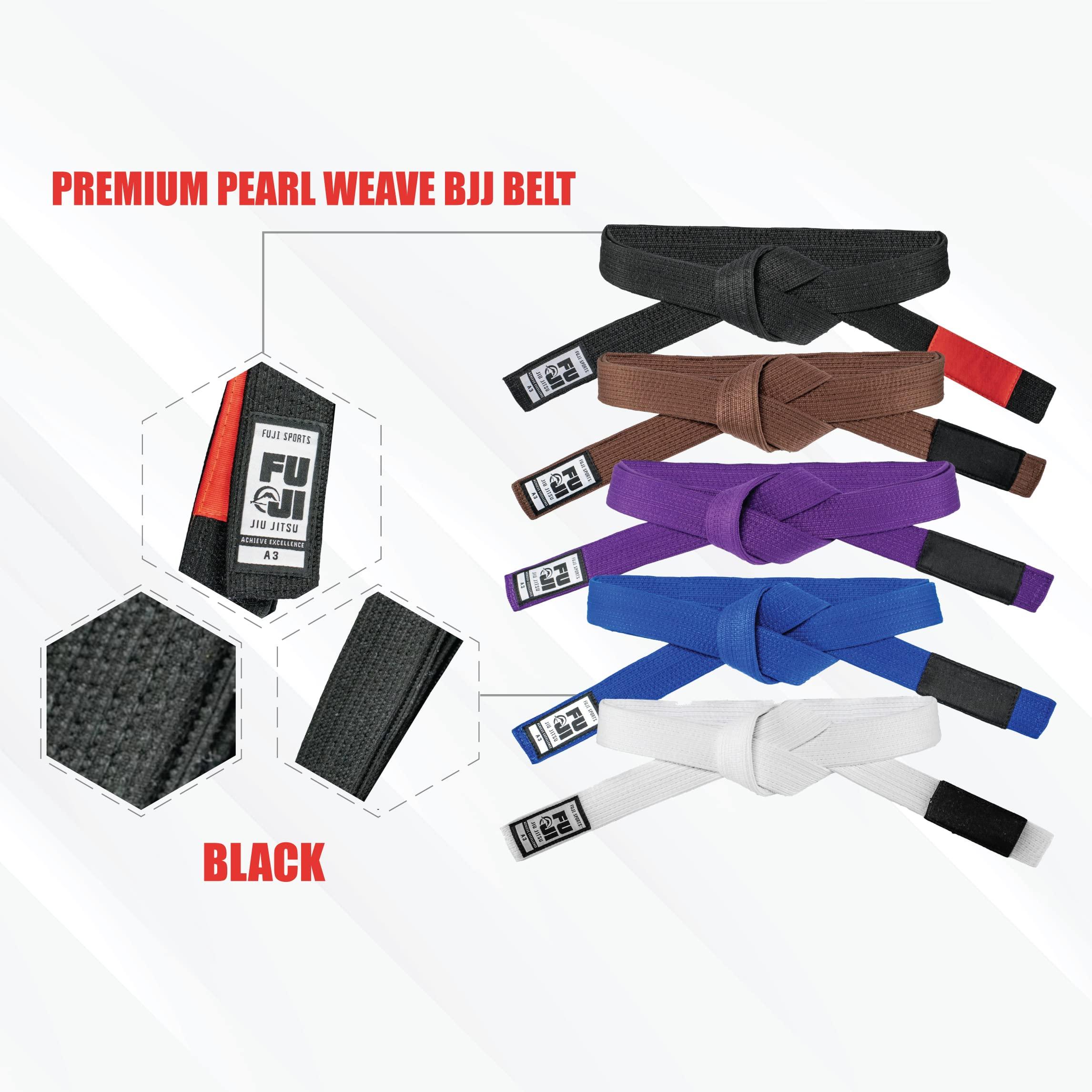 FUJI FUJI Premium Pearl Weave BJJ Belt, Jiu Jitsu Black Belt, A3