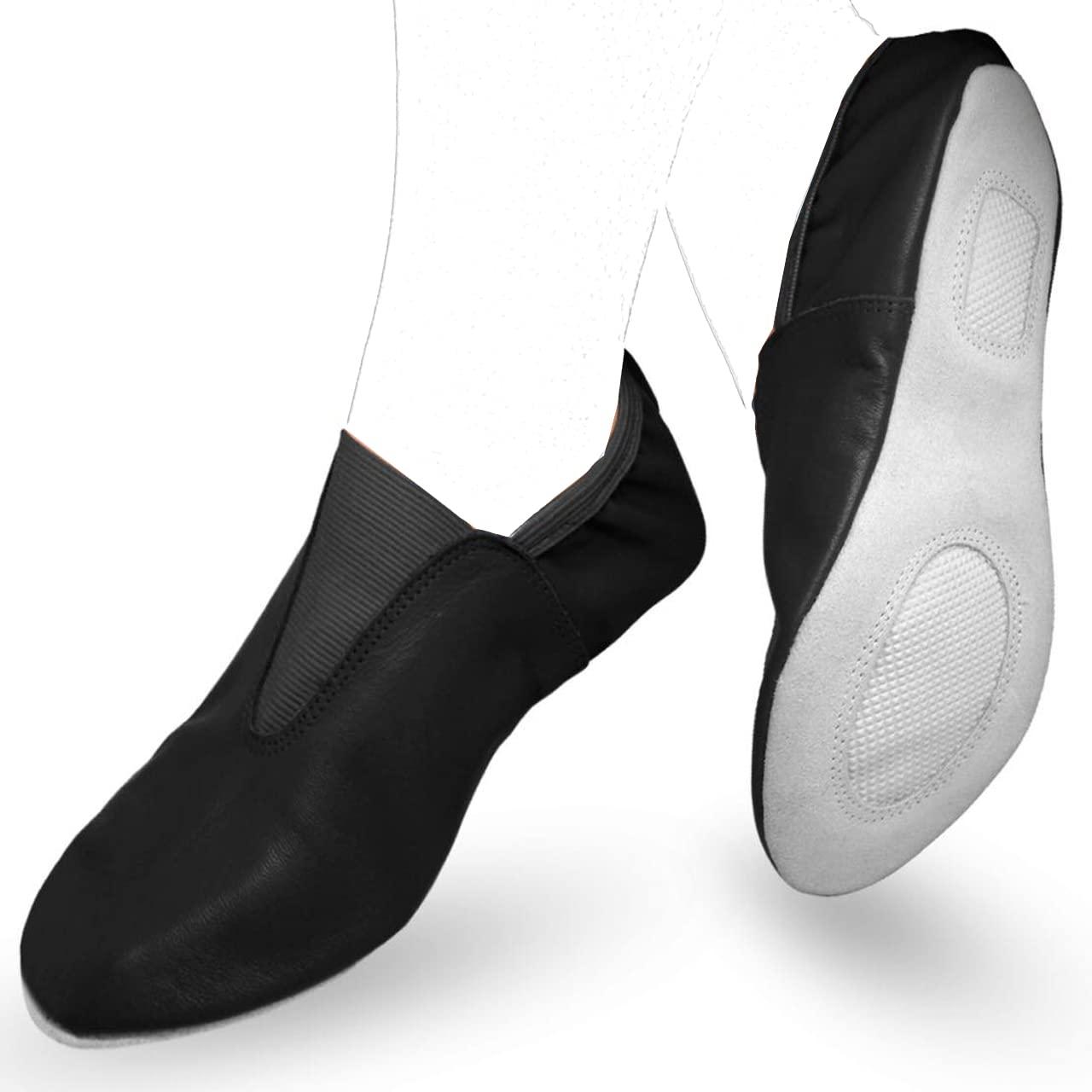 NineFit Basics Toddler & Kids Gymnastic Shoes - Trampoline Shoes Gymnastics - Tumbling Shoes - Agility Gym Shoes Goat Leather Slip-on Rubber Sole (Numeric_4) Black