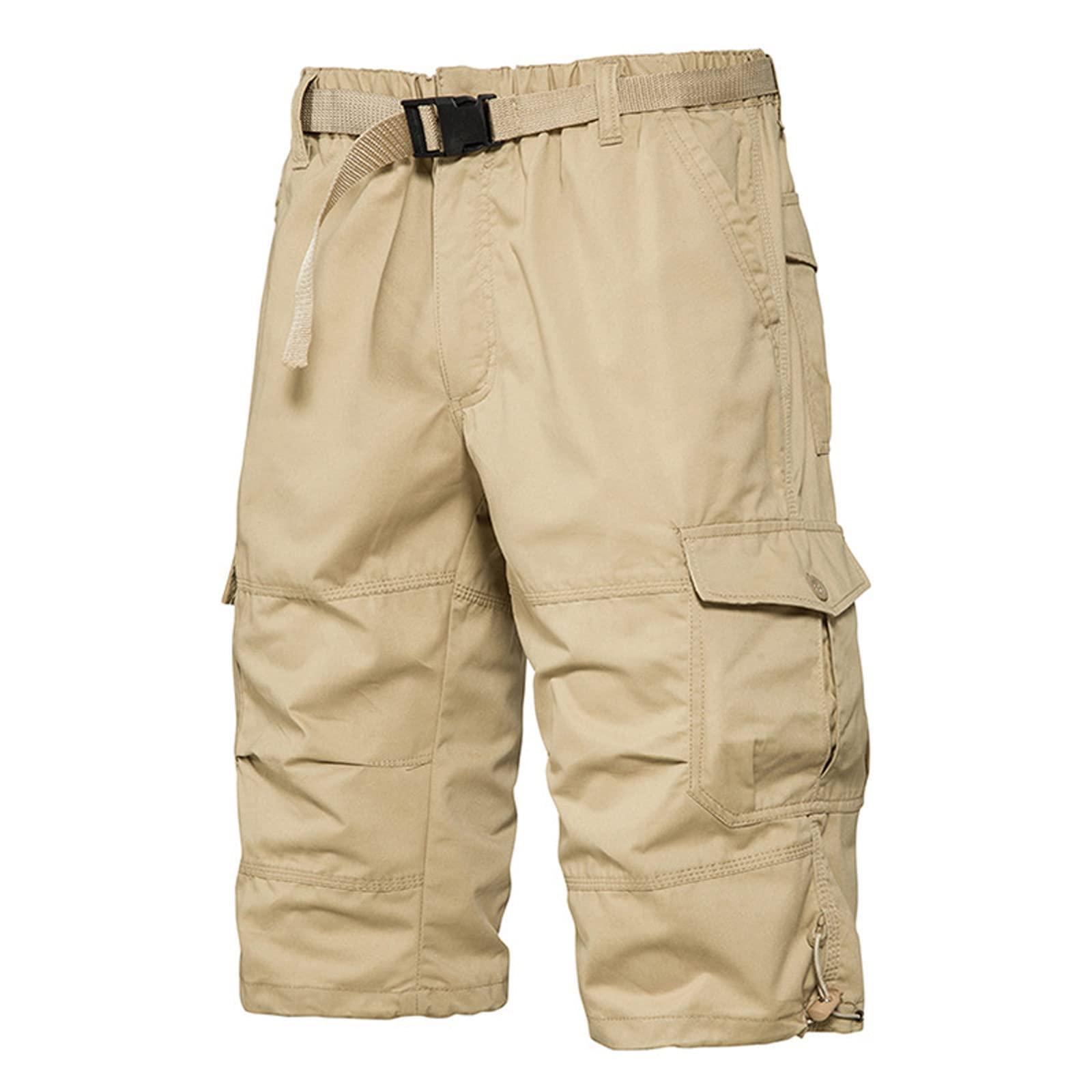 FITORON Below the Knee Shorts for Men Belted Classic Fit Multi Pockets Long Cargo Shorts for Men Casual Hiking Shorts