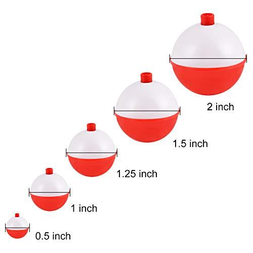 Coopay Coopay Fishing Bobbers 30Pcs-50Pcs/Lot Hard ABS Fishing Floats Set Snap on Float Red/White Bobbers Push Button Round Buoy Floats Fishing Tackle Accessories (1.5inch-30pcs)