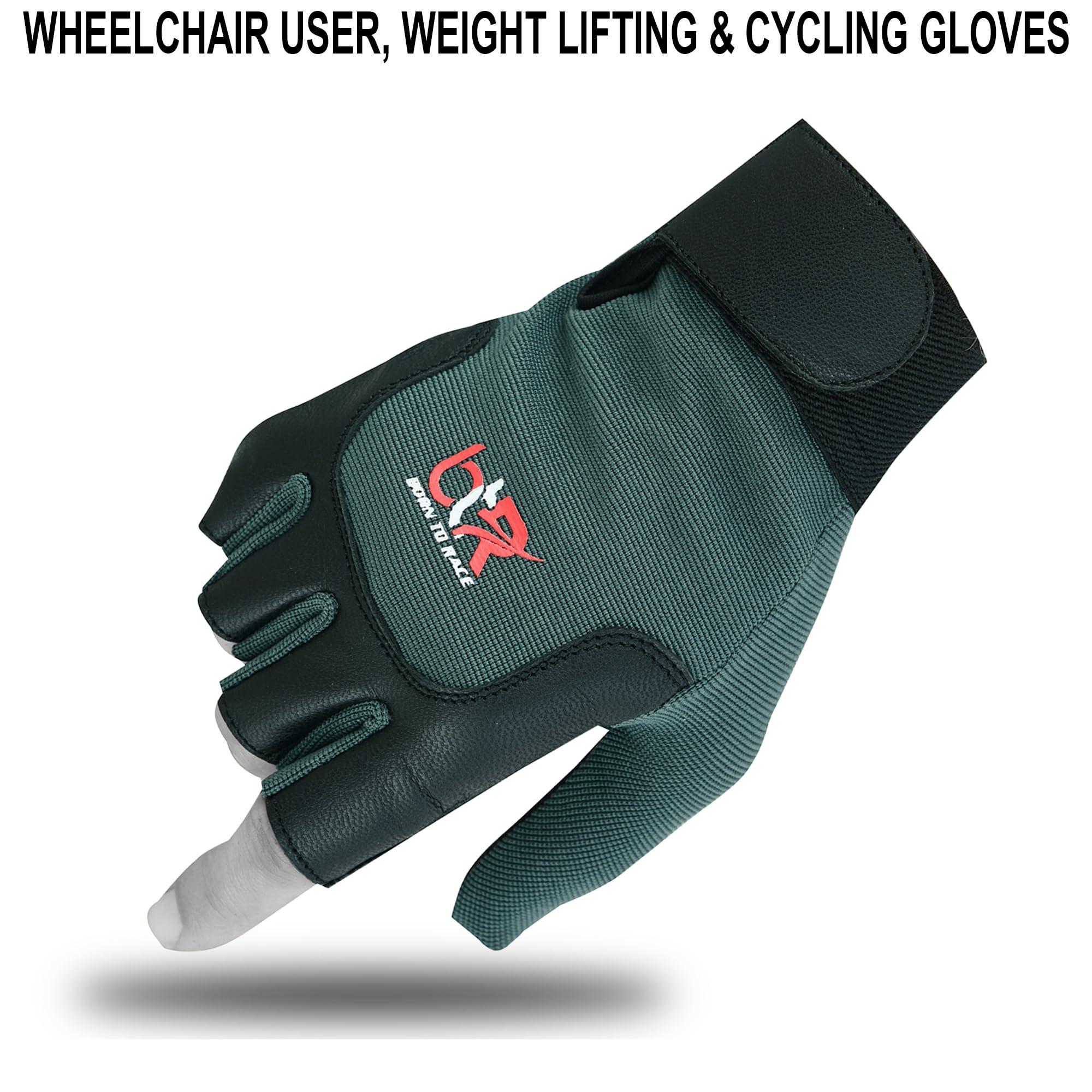BTR BORN TO RACE BTR BORN TO RACE Wheelchair Gloves Mobility Disability Unisex Fingerless Long Thumb Leather Palm Workout Weight Lifting, Cycling, Driving Gloves for Men and Women (Black, M)