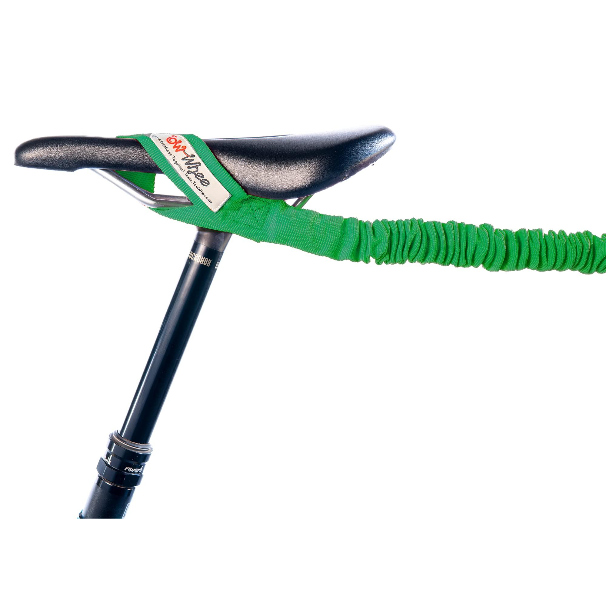 TowWhee TowWhee - E-Bike/Adult Connect Strap Bike Bungee Tow Rope | MTB & Cycling Stretch Pull Strap | Compatible with Any Bicycle | Ride Further (Adult Green Connect Strap) - Made in The USA