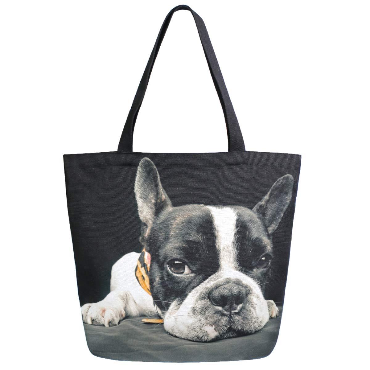 ZzWwR ZzWwR 3d Cute French Bulldog Extra Large Canvas Shoulder Tote Top Handle Bag for Daily Gym Beach Travel Shopping
