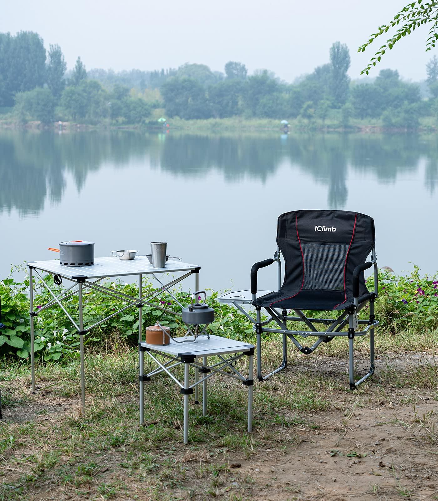 iClimb iClimb 1 Lightweight Stable Folding Square Table and 1 Ultralight Compact Anti-Sinking Large Feet Chair Bundle, for Adult Outdoor Camping Beach Concert