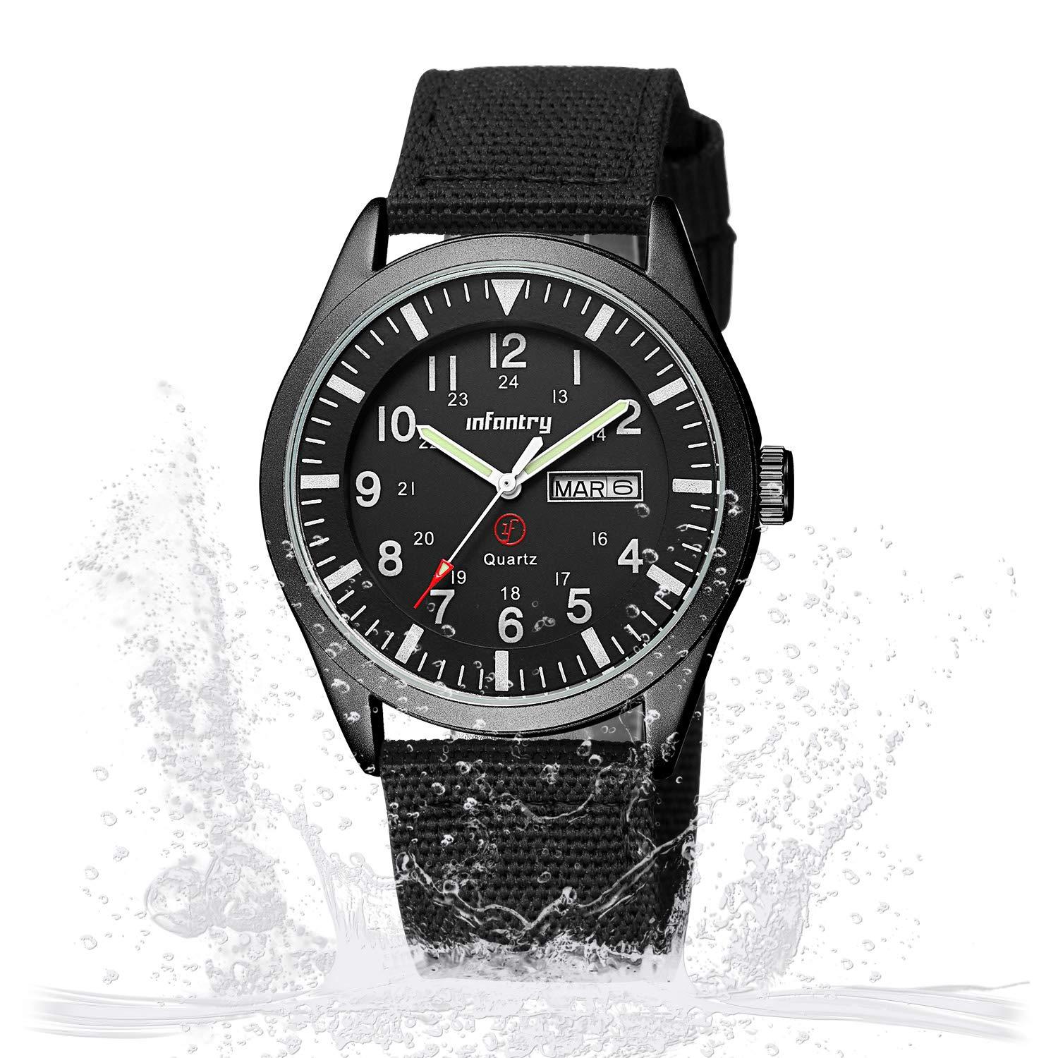 Infantry Infantry Mens Military Army Outdoor Sport Watch Field Tactical Black Wrist Watches for Men Waterproof 24 Hour Work Date Day Analog Wristwatch Nylon Band