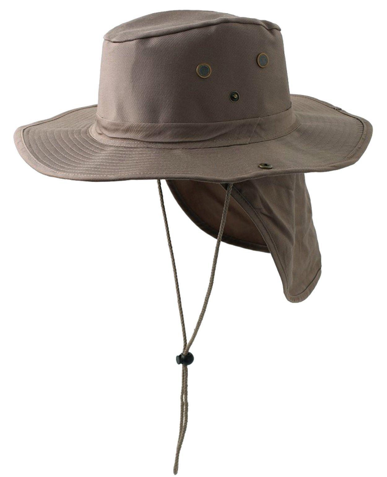 Buy Caps and Hats Safari Hat/Boonie in Dark Tan/Khaki Neck Flap Chin Strap Fishing Bucket Hat Outdoor (Khaki, X-Large)