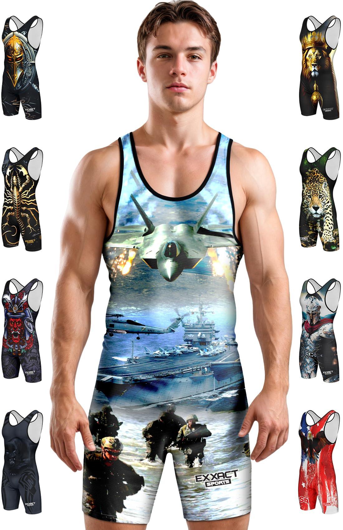 Exxact Sports Exxact Sports Sublimated Men's Wrestling Singlet, High-Performance Powerlifting Singlet, Wrestling Singlets for Men (AXL, US Army)