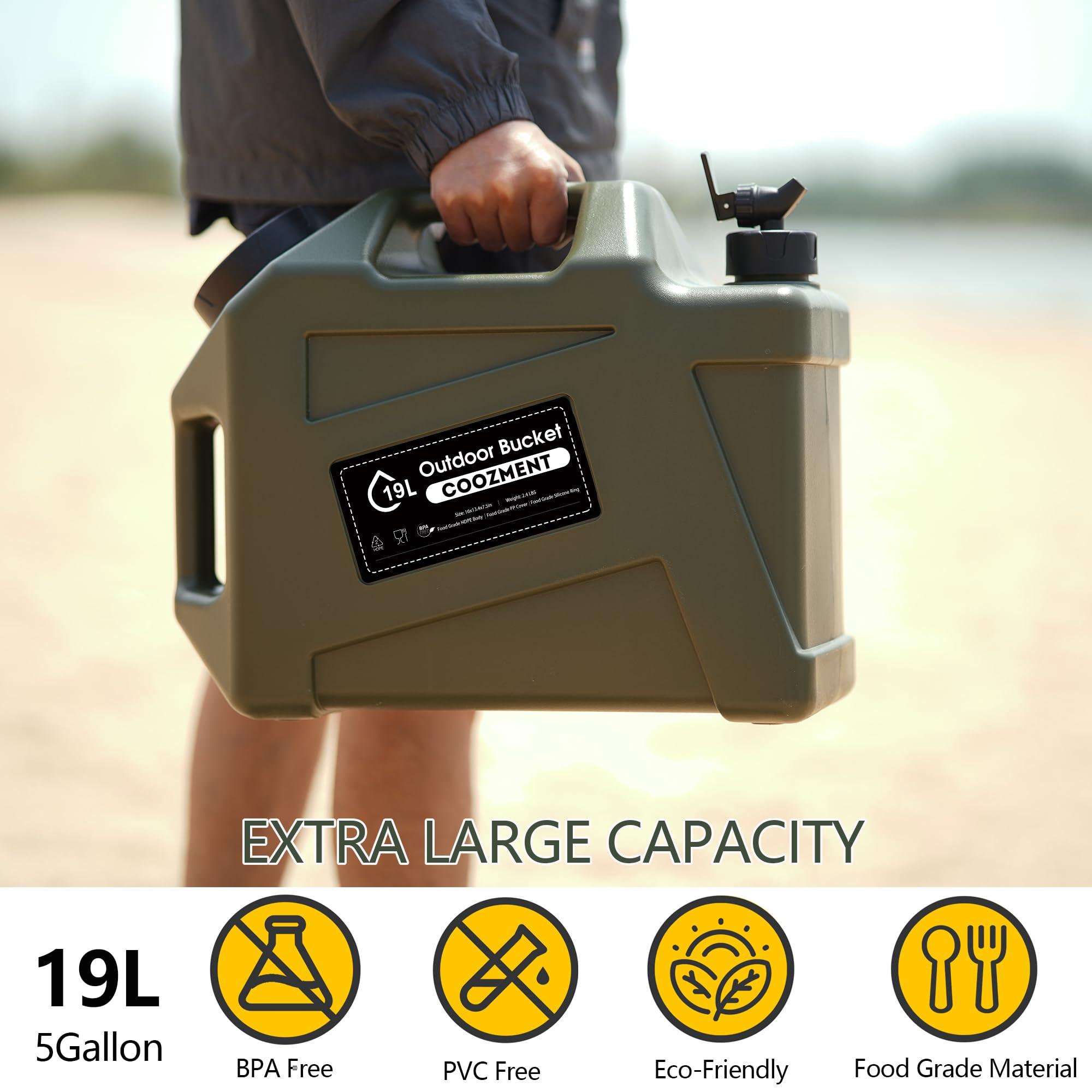 COOZMENT COOZMENT 5 Gallon (19L) Portable Water Containers with Spigot, BPA Free Water Jug, Military Green Water Tank, Multifunction Water Storage Containers for Camping Outdoor Hiking,Emergency Stroage