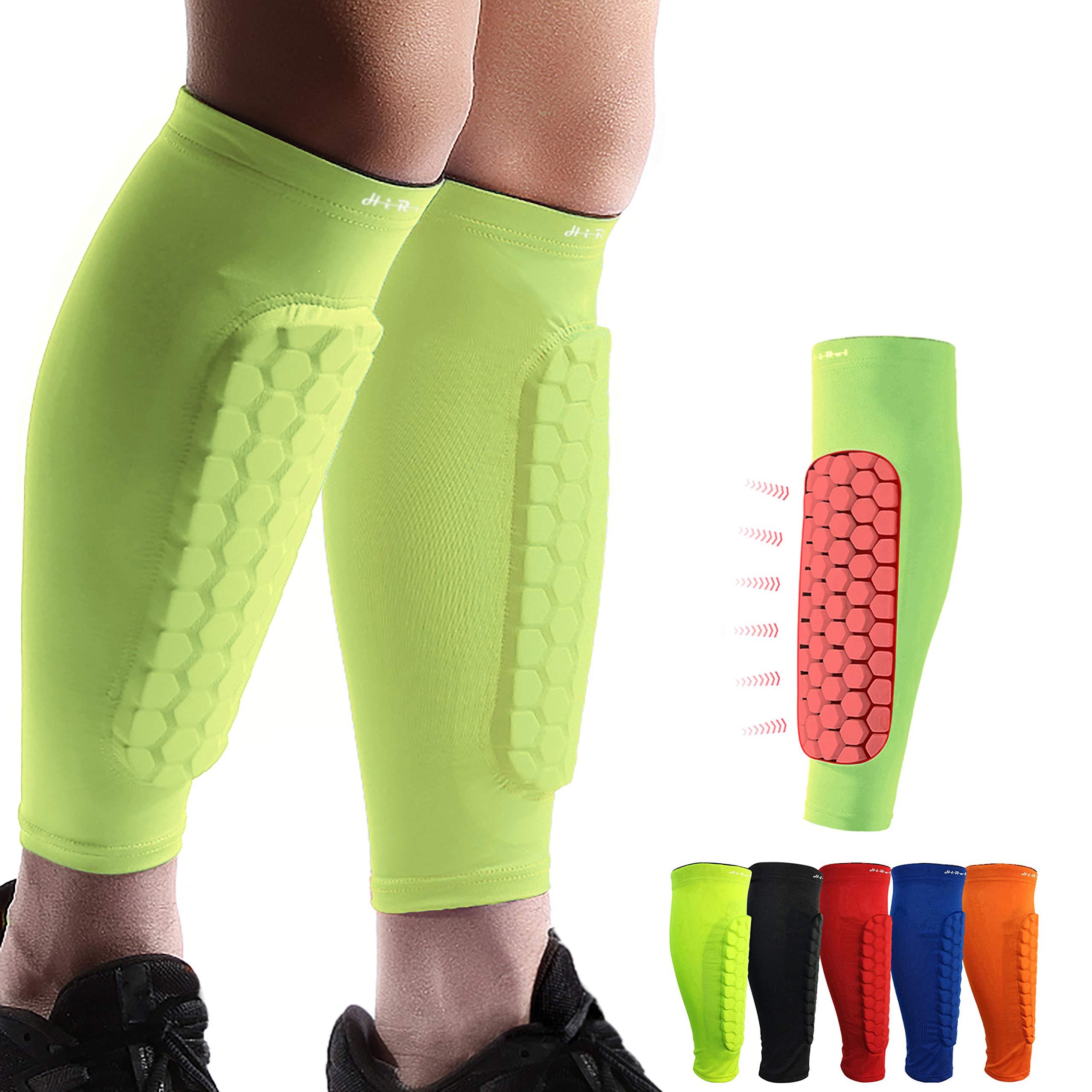 HiRui HiRui Soccer Shin Guards Shin Pads for Kids Youth Adult, Calf Compression Sleeve with Honeycomb Pads, Support for Shin Splint Baseball Boxing Kickboxing MTB, Lightweight(1PAIR)(Bright Yellow, 2XL)