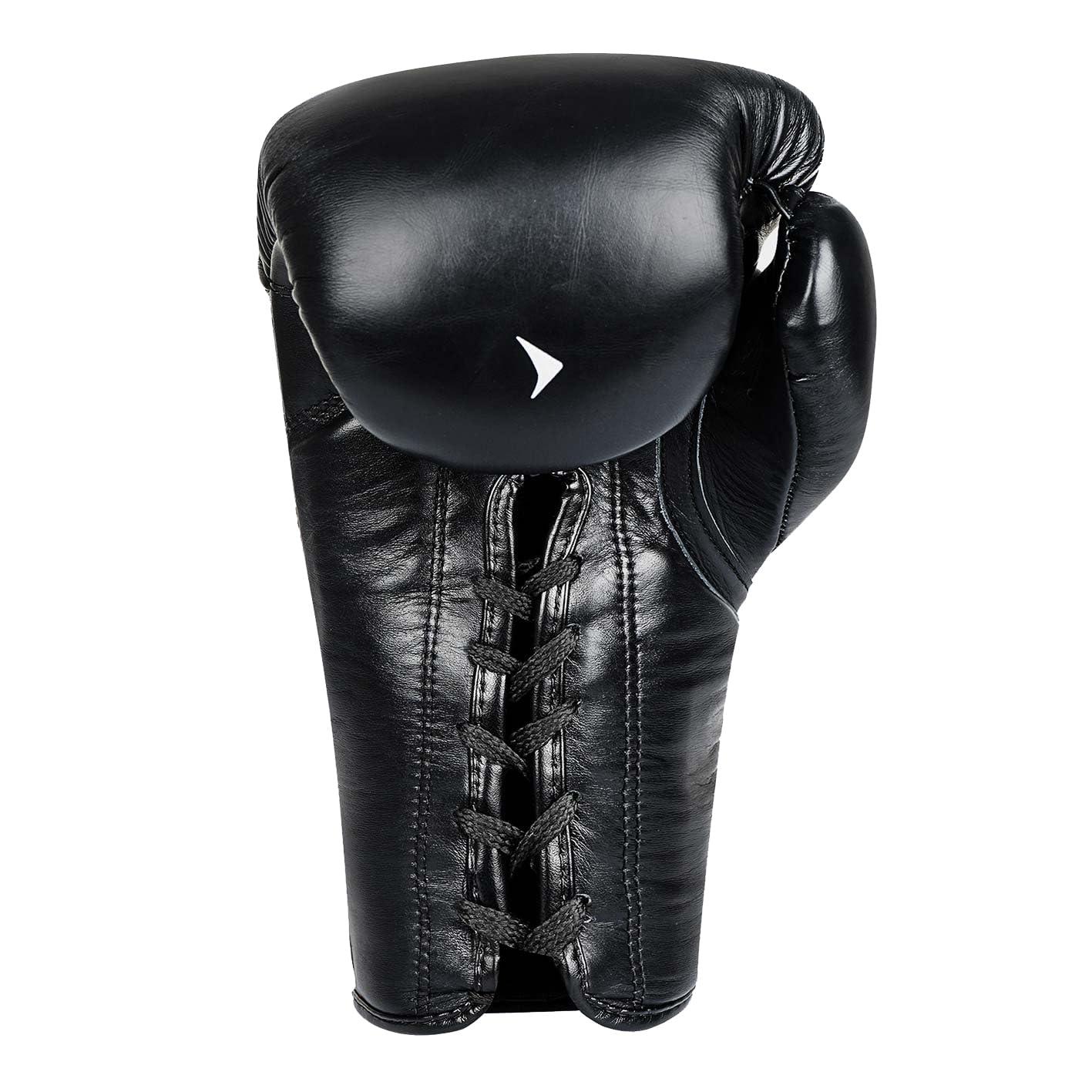 Vali Vali Lancer Leather Lace Up Boxing & MMA Gloves for Pros Sparring (Black, 14OZ)