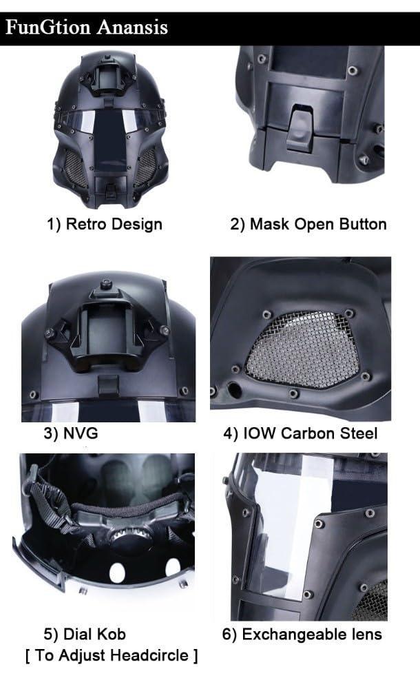 ACEXIER ACEXIER Tactical Military Ballistic Helmet Side Rail NVG Shroud Transfer Base Army Combat Airsoft Paintball Full Face Mask Helmet (Grey)